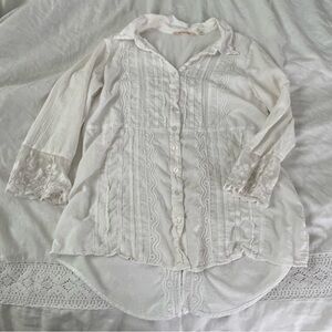 Soft Surroundings MEDIUM White Bell Sleeve Boho Blouse Top lace